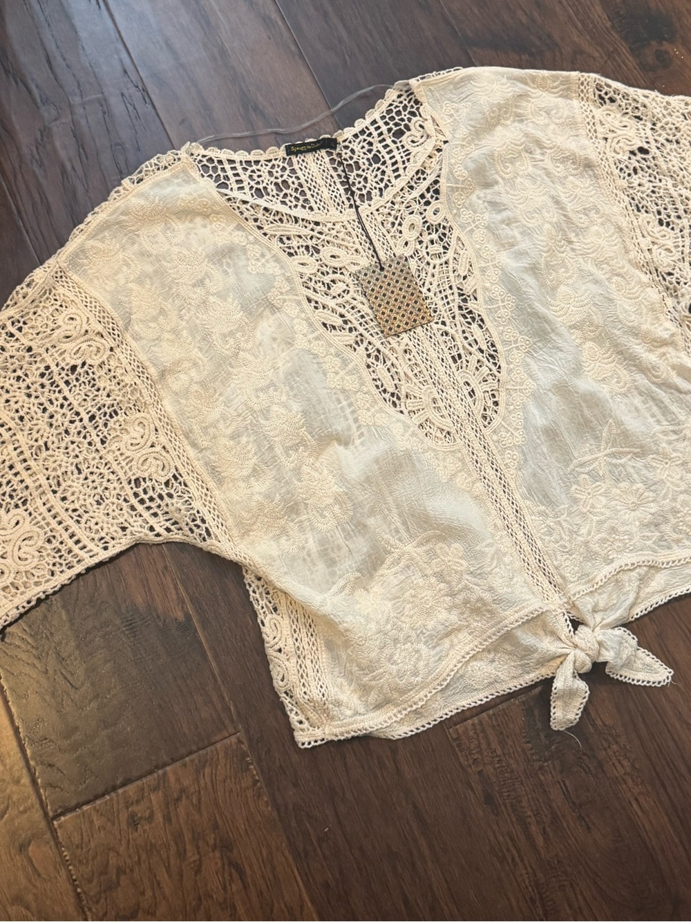 NWT Spiaggia Dolce Crochet Lace Over Camisole Tie-Front Women's Top - XL